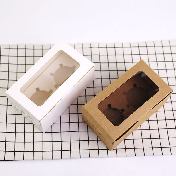 

2 cup cake holders muffin cake boxes dessert portable package box tray kraft card paper cupcake box for baking