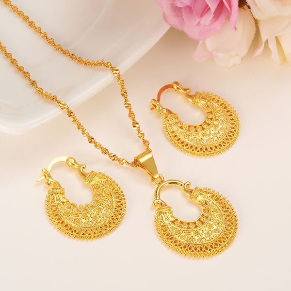 

gold Ethiopian Jewelry Set Pendant Necklace & Earring Fashion dubai Design Gold Nigeria women girls wedding bridal set charms gift