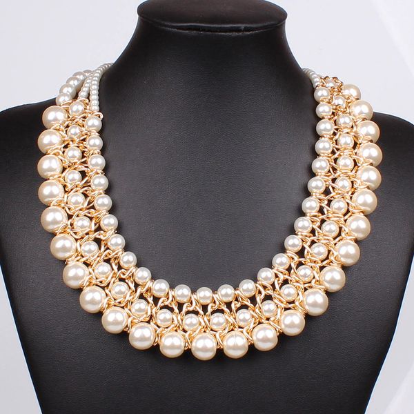 

trendy classic statement necklace multi strand 3 layers pearl beaded necklaces fashion women statement choker necklace jewelry, Silver