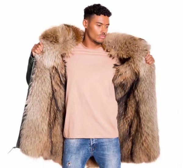 

meifng - m-4xl (002 brown long) european & american men's luxury long section parka, pure scorpion fur, fur collar is widened and enlar, Black