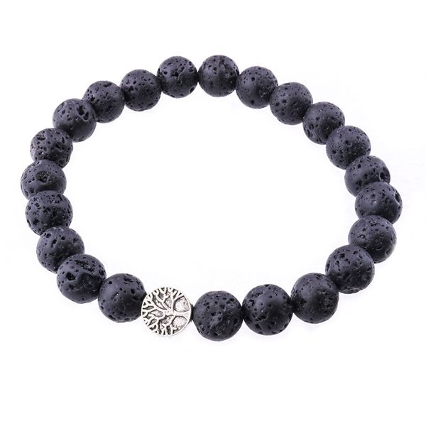 

8mm black lava stone tree of life cross bracelet diy aromatherapy essential oil diffuser bracelet stretch yoga jewelry