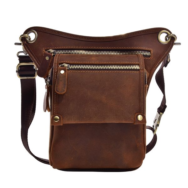 

men's crazy horse genuine leather waist belt bag messenger shoulder bags travel motorcycle riding fanny pack thigh drop leg bag