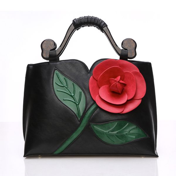 

johnature elegant rose women bag 2020 new wood carving handbag leather womens big bags flower lady shoulder bags