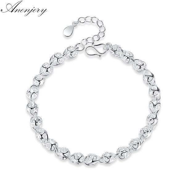 

anenjery hollow ball bracelet for women girl 925 sterling silver bracelet christmas gift s-b201, Black