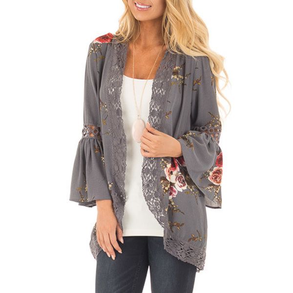 

popular women lace floral open cape casual coat loose kimono jacket cardigan exquisite coat#3950, Tan;black