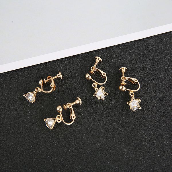 

star screw clip on earrings non piercing earrings for women, Silver