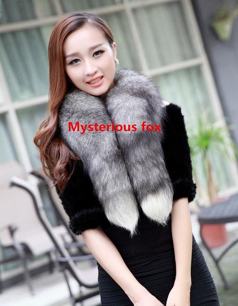 

tail scarf winter warm fur scarf fur lady, Blue;gray