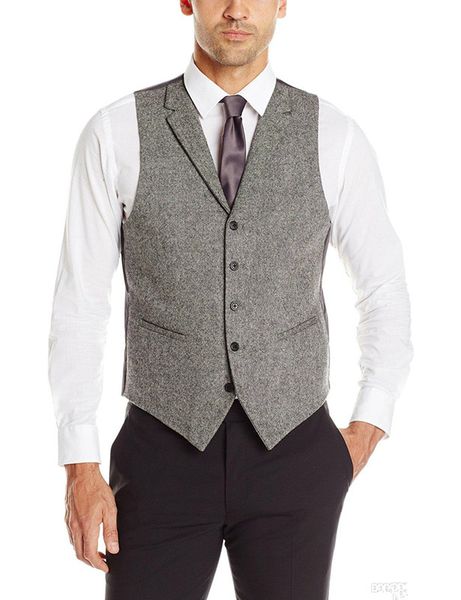 

2018 британский стиль серый шерстяной ткани жених жилеты slim fit notch отворот однобортный рукавов мужской костюм жилет vintagejacket жилет, Black