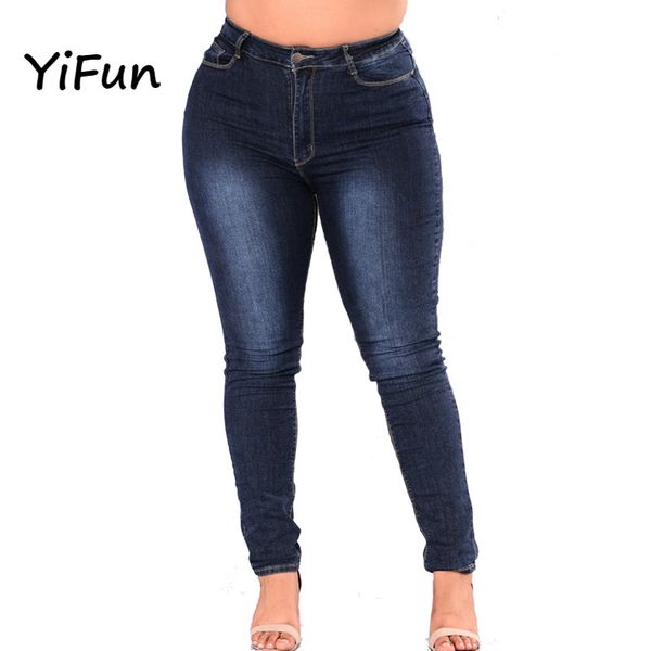 

yifun 2018 spring autumn new arrival big women pencil jeans female elastic basic jeans fashion skinny pants l-5xl, Blue