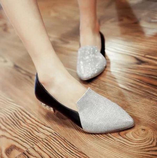 

send 2017 spring middle heel pointed end women's single shoes, Black