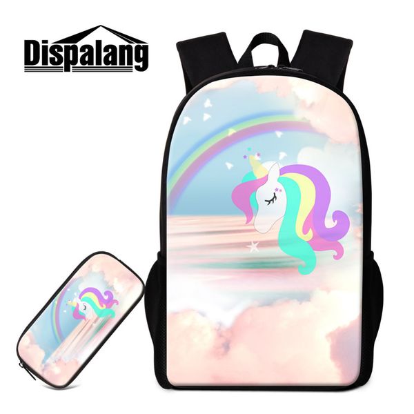 

2pcs/set kids backpack pencil case for primary students unicorn cartoon school bags for teenagers book bag casual rucksack