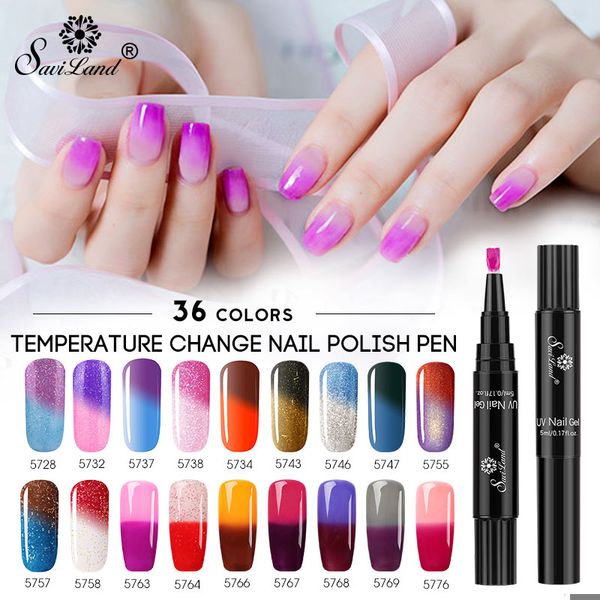 

saviland temperature change colors gel varnish pen glitter 36 colors nail polish chameleon changing uv nail glue lacquer, Red;pink