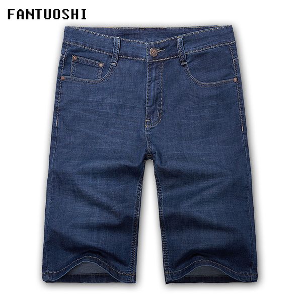 

2018 new pure color summer men shorts straight knee length zipper denim shorts male fashion casual mens plus size 52, White;black