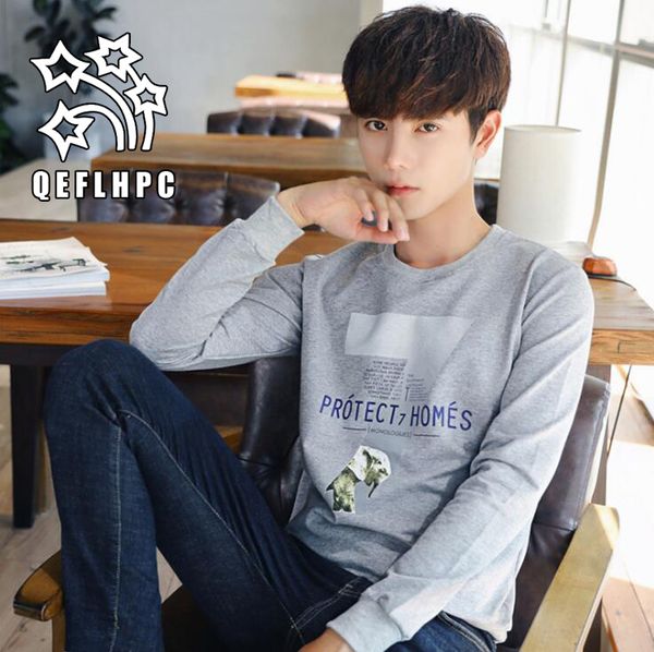 

2018. man's t-shirt. long sleeves. spring and autumn. casual fashion men's t-shirts. 95% cotton. men's tees. crew neck. men&#, White;black