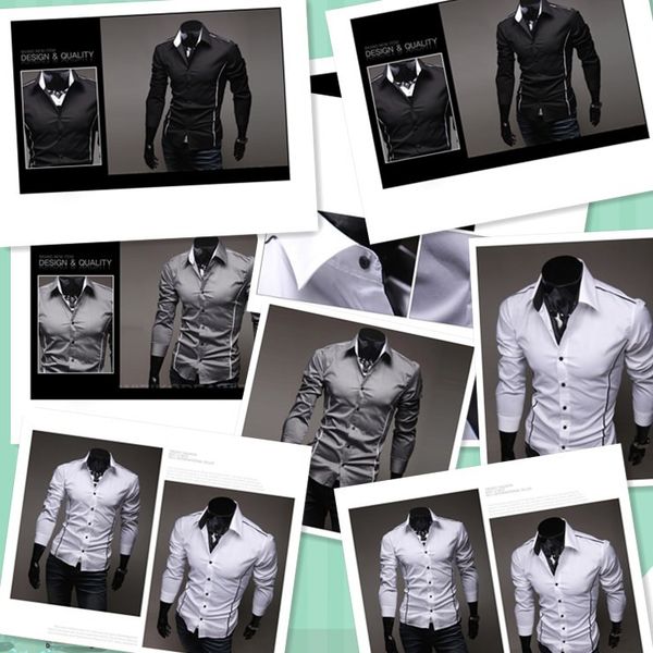 

2018 men fashion casual long sleeved printed shirt slim fit male social business dress shirt brand men clothing soft comfortable size -3xl, White;black