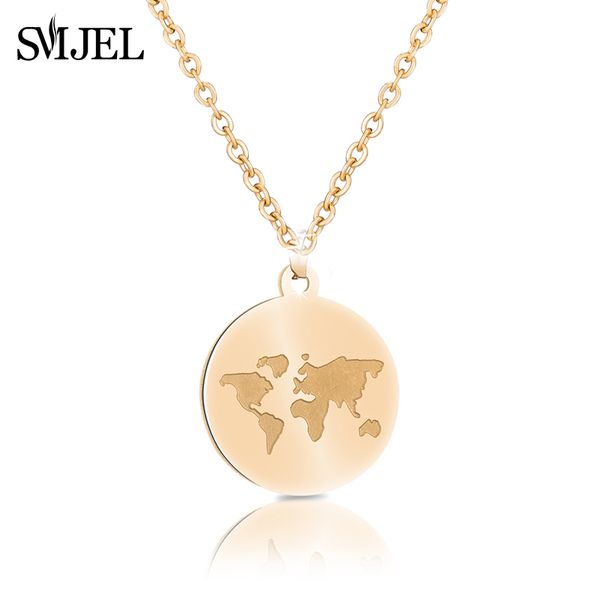 

smjel vintage coin pendant necklaces for women fashion map world necklace choker gold silver color statement jewelry gift 2018