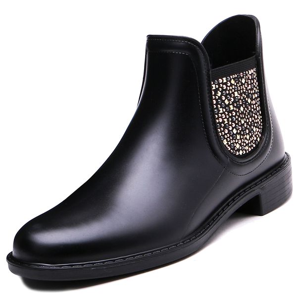 

paula women's ankle boots rhinestone waterproof rain boots 15-313, Black;red