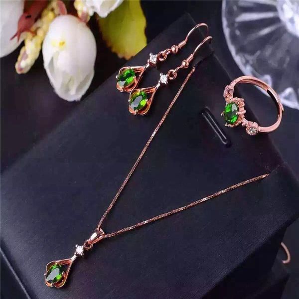 

natural diopside set inlaid jewelry wholesale s925 silver sterling silver jewelry ing, Black