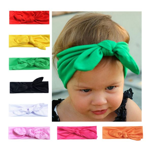 

14 colors elastic cloth knotted rabbit ears soft baby headband ins children hair bands, Slivery;white
