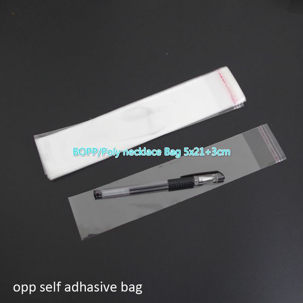 

500pcs clear resealable cellophane/bopp/poly necklace bag 5x21+3cm transparent opp bag plastic packaging bags self adhesive seal