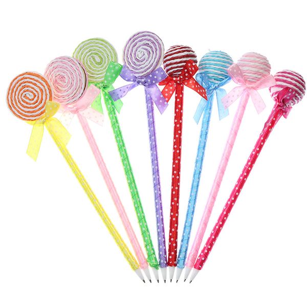 

5pcs children's student gift ballpoint pen cute bow lollipop ballpoint pen creative cartoon fashion candy color (random color, Blue;orange