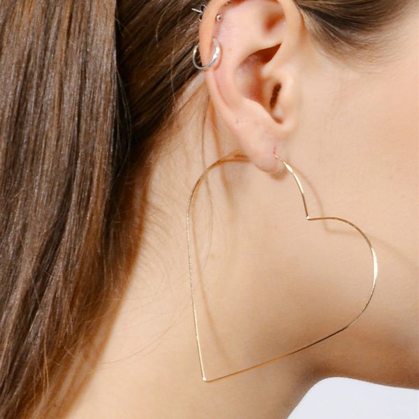 

anise simple gold silver color hollow big heart pentagram hoop earrings geometric star earring for women fashion bijoux brincos, Golden;silver