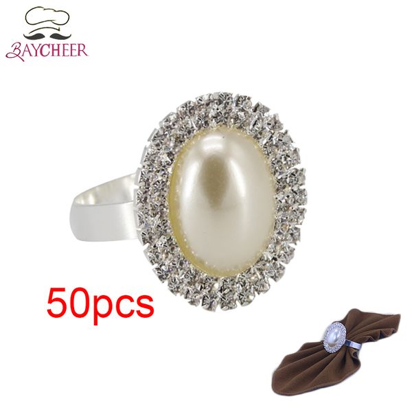 

50pcs oval pearl rhinestones napkin rings for weddings party l restaurant tabledecor
