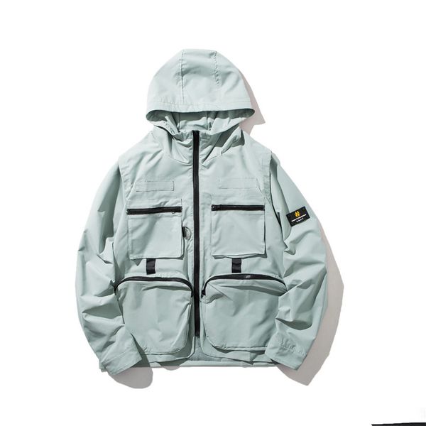 

multi-pocket fashion hip-hop hip-hop hoodie cool men and women casual solid color jacket youth jacket men's clothing, Black;brown