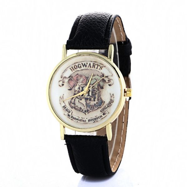 

new school design magic school watch hogwarts magic pattern badges leather watch montres kol saati clock, Slivery;brown