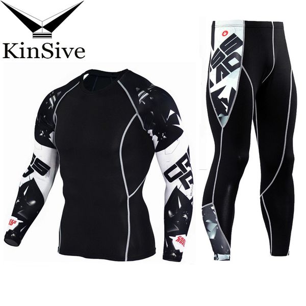 

2018 new compression men's sporting suits quick dry fitness clothes long sleeve t shirt and pants tracksuits two piece sweat set, Gray
