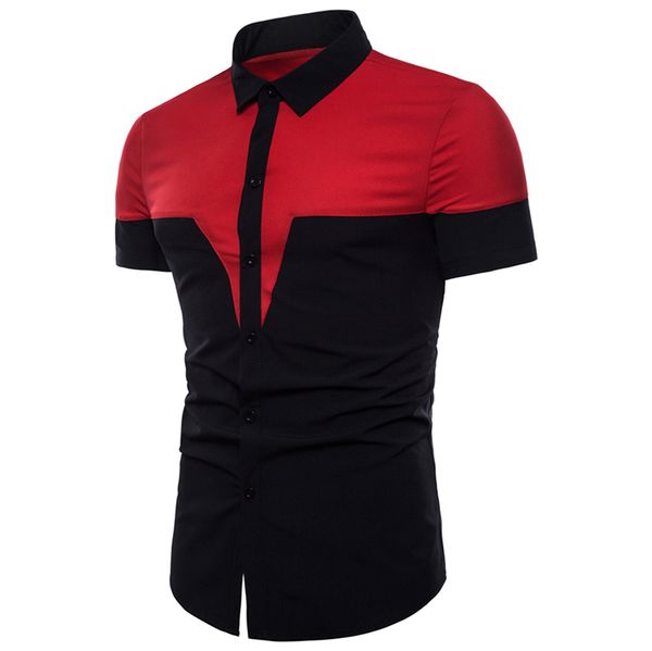 

men's casual shirts man clothes panelled short sleeve male summer shirt turn down colar tees, White;black