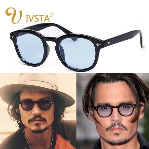

ivsta new fashion johnny depp sunglasses men style round tint ocean lens brand design party show sun glasses women blue rivet, White;black