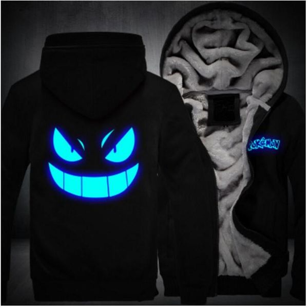 

2018 men new fashion hoody sweatshirts luminous go pocket jackets harajuku tracksuits monster gengar cosplay hoodies, Black