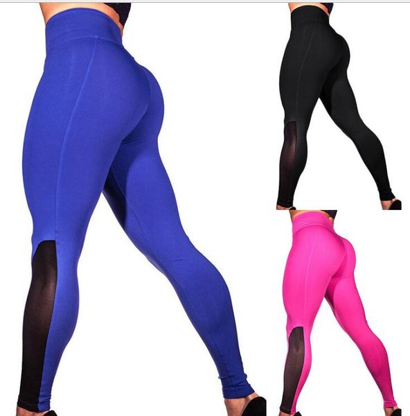 

88 mesh splicing hit color yoga pants women's tights sports women's running fitness exercises fitness elastic movement, Black;white