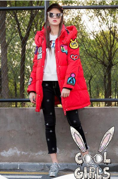 

new winter style cartoon cute down jacket female middle length, Black