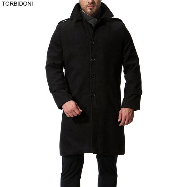

long woolen coat men fashion wool trench coat business casaco masculino casual overcoat slim jacket single breasted erkek mont, Black