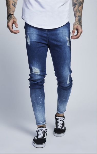 

european men street jeans fashion blue black pencil pants light washed ripped skinny jeans
