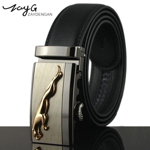 

zayg men's luxury leopard belt fashion genuine leather mens black belts for men metal automatic buckles strap men, Black;brown