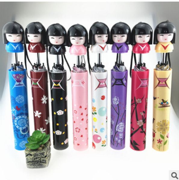 

creative cartoon japanese girl doll umbrella novelty kokeshi folding umbrella cute bottle sunny and rainy umbrellas