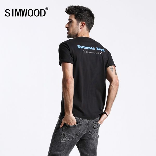 

simwood 2018 new t shirt for men short sleeve slim fit letter print o-neck t-shirt 100% cotton casual fashion tees 180452, White;black