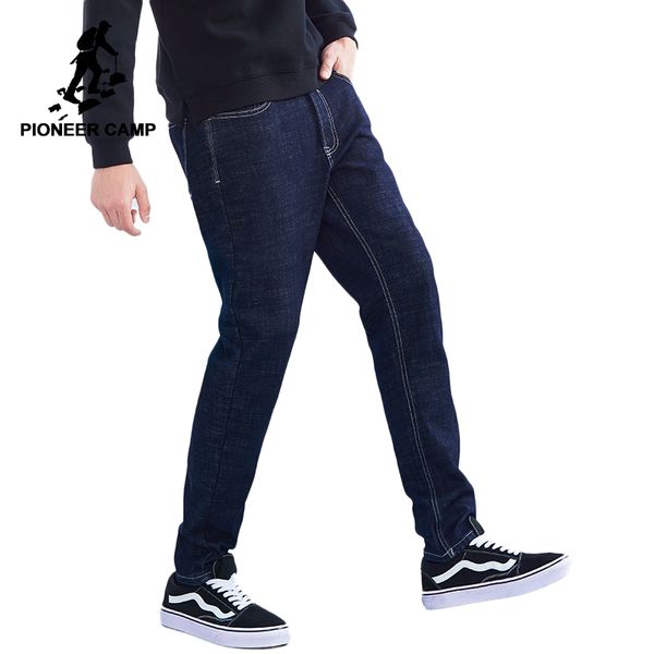 

pioneer camp new winter jeans men brand clothing solid fleece jeans pants for men quality warm thick trousers male anz803161, Blue