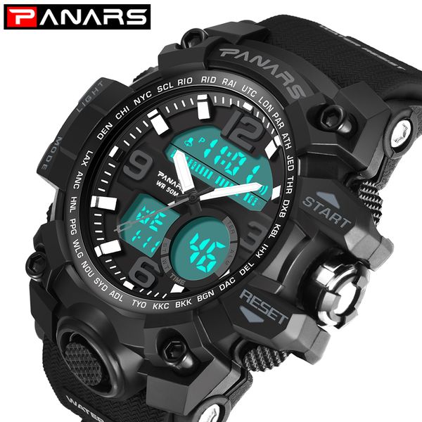 

panars men watch digital sport fitness wristwatch for man dual time alarm clock climbing chronograph watches hours male 8011, Slivery;brown