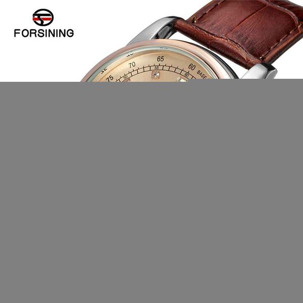 

forsining automatic mechanical mens watches genuine leather sport business male clock 0054, Slivery;brown