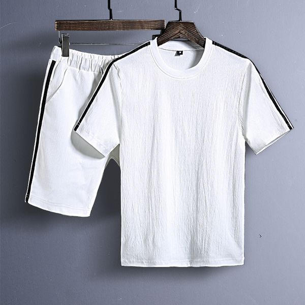 

summer popular logo men's short-sleeved shorts dongli silk suit korean version slim round neck handsome men's casual suit, Gray