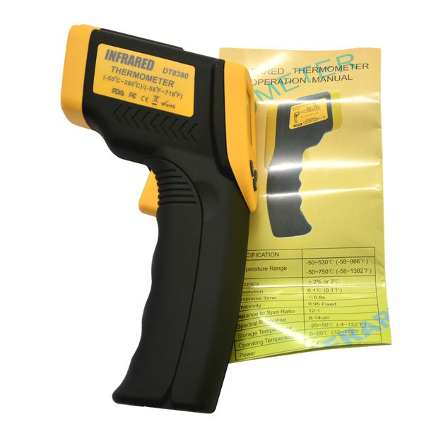 

1pc dt8380 digital ir non-contact infrared thermometer with laser pointer backlight selection function (-50c~380c)(-58f~716f