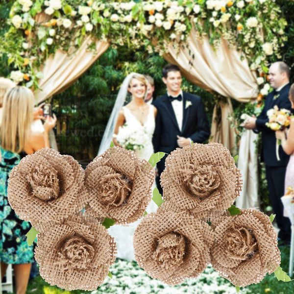 

vintage rustic rose flower burlap hessian jute wedding decoration
