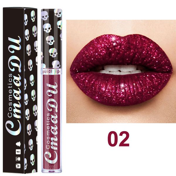 

2018 cmaadu cosmetics laser skull glitter flip lipgloss metal lipgloss shinning metallic lipstick 8 colors as pic for choose