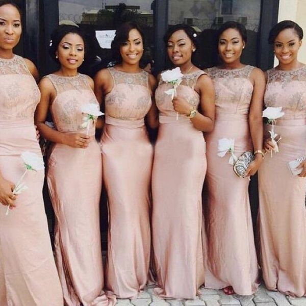 

Pink Long Dress Off shoulder Lace Bridesmaid Dresses Sleeveless Mermaid Evening Wear Gowns Wedding Party Dresses Cheap