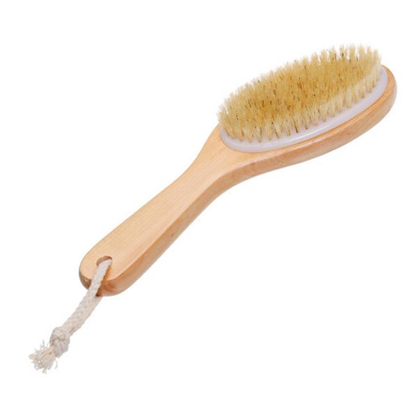 

natural bristle middle long handle body bath brush wooden bath shower bristle brush massage body with bent handle