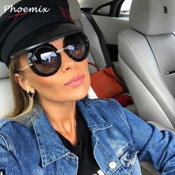 

phoemix oversized round sunglasses modis feminino 2019 vintage luxury women brand designer sun glasses, White;black